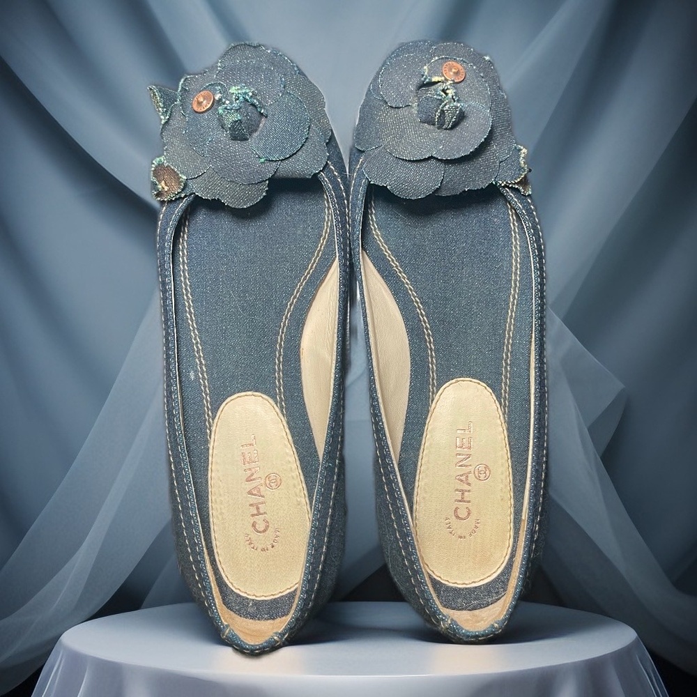 Chanel Flats - Blue flower